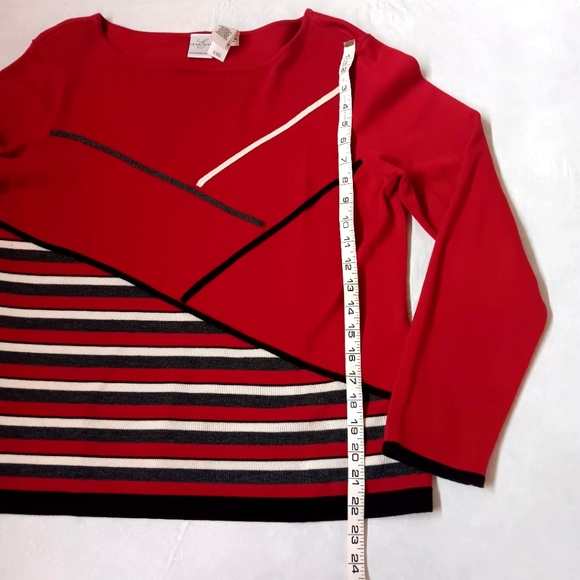 Emma James by Liz Claiborne Red Sweater | EUC | Black, Gray & White Stripes - Picture 8 of 13